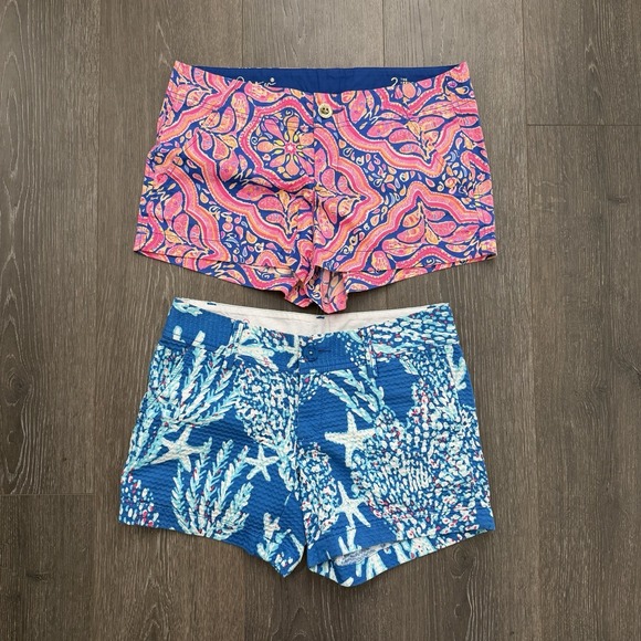 Lilly Pulitzer Pants - Lilly Pulitzer Womens Sz 2 Shorts Lot of 2 Pink Blue Resort Preppy Vacation
